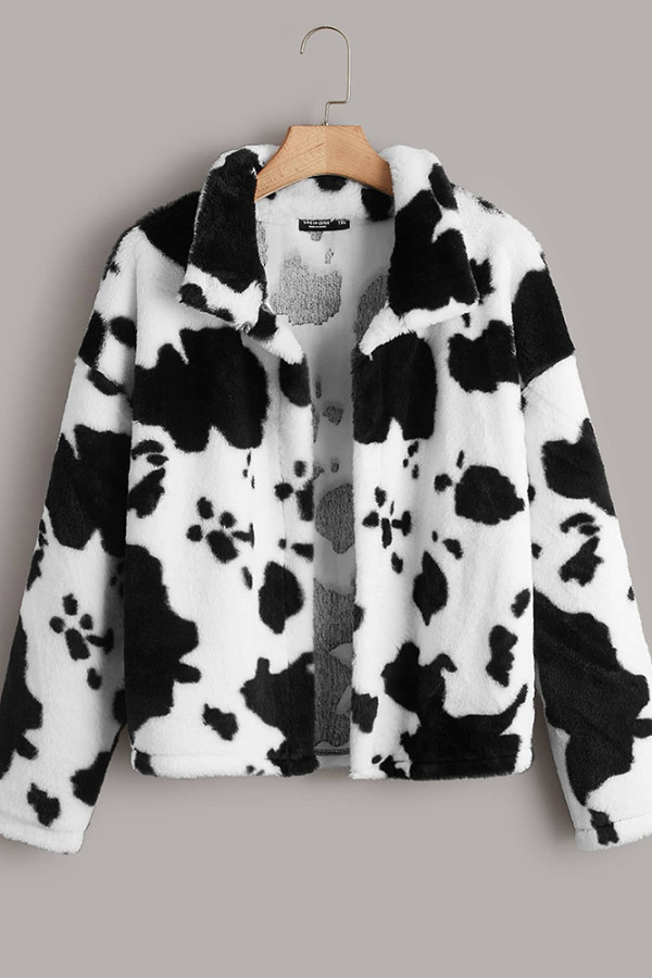 Cow Print Fleece Plus Size Coat