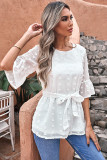 White Swiss Dot Tie Blouse