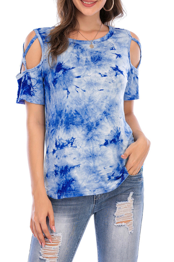 Criss-Cross Short Sleeve Crew Neck Tie Dye T-Shirt Unishe Wholesale