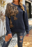 Tiger Pattern Tassle Knitting Pullover Sweater