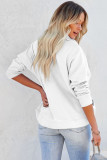 White Solid Color Zip Collar Sweatshirt with Pockets