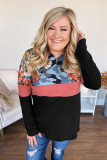 Camo Floral Colorblock Quarter Zip Plus Size Sweatshirt