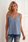 Sky Blue Eyelash V Neck Cami Tank Top