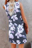 Gray Floral Print V Neck Sleeveless Mini Dress