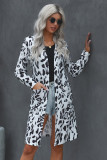 White Leopard Print Open Front Pocketed Cardigan