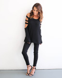 Black Cut Of Shoulder Shirt