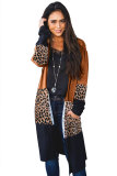 Orange Leopard Splicing Colorblock Cardigan
