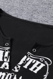 Black Split Neck Letter Print Pullover Long Sleeve Top
