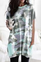 Camo Print Pocketed T-shirt Mini Dress