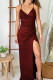 Burgundy Glitter Maxi Dress with Slit