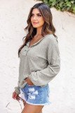 Gray Ribbed Drop Shoulder Long Sleeve Top