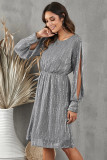 Gray Sequin Split Sleeve Midi Dress