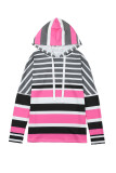 Rose Multi Striped Drawstring Long Sleeve Hoodie