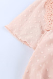 Apricot Swiss Dot Print Hollow Out Girl's T-shirt