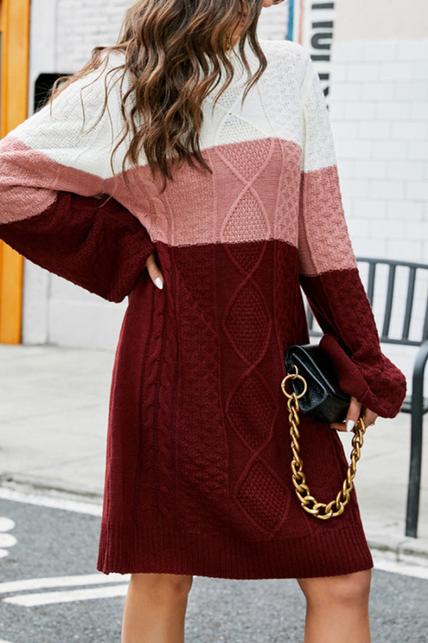 Cable Knit Color Block Sweater Dress