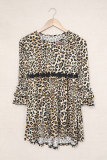 Girls Hi-lo Crochet Trim Ruffled Sleeve Leopard Dress