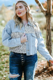 Sky Blue Plus Size Leopard Ripped Cropped Denim Jacket