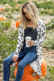 White Leopard Print Open Front Pocketed Cardigan