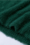 Green Lace Splicing V Neck Pullover Sweater