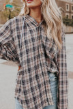 Plaid Button Down Pocketed Shacket Shirts With Hooded Women UNISHE Wholesale