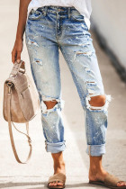 Wash Distressed Straight Leg Denim Pants Wholesale Boutique