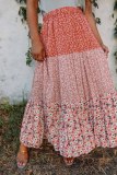 Orange Floral Patchwork High Waist Maxi Skirt