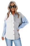Sky Blue Color Block Button Shirt with Pocket