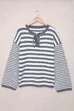 Blue Striped Knit Tie up Sweater