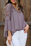 Purple Crochet Lace Button Top