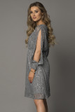 Gray Sequin Split Sleeve Midi Dress