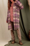 Button Up Pockets Plaid Long Coat