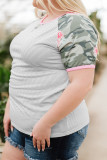 Gray Plus Size Camo Sleeve Striped Tee