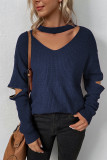 Cut Out Zipper Sleeve Knitting Sweater