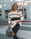 Striped Color Block Halter Criss Cross Back Sweaters