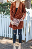 Plain Lapel Collar Open Velvet Cardigans