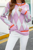 Color Block Diamond Plaid Knit Pullover Sweaters