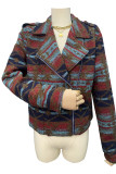 Aztec Print Lapel Pockets Short Jacket Coat