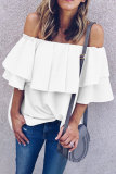 White Soft Breeze Frilling Off-shoulder Top