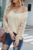 Crochet Lace Long Sleeves V Neck Knit Sweaters