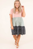 Floral Print Color Block V Neck Plus Size Shift Dress
