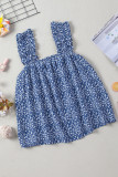 Sky Blue Floral Ruffled Straps Flowy Tank Top