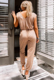 Brown Cheetah Print V Neck Cap Sleeve Jogger Jumpsuit