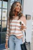 Striped Print Pocketed Long Sleeve Top with Slits
