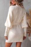 Plain Bat Sleeves Open Front Knit Cardigans with Belt
