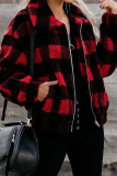 Red Plaid Print Sherpa Jacket Coat