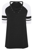 Black Crisscross V Neck Raglan Sleeve Plus Size Tee