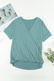 Green Short Sleeves Drape Knit Top