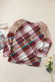 Sequin Shoulder Splicing Plaid Long Sleeve Top