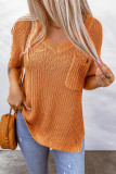 Orange Chest Pocket Knit Short Sleeve Top