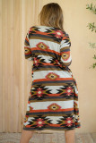 Green Geometric Color Block Open Front Long Cardigan